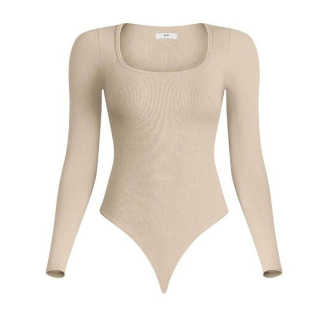 Knix ScultRib Square Neck Bodysuit Top T Shirt Blouse Fawn Beige XS NWT